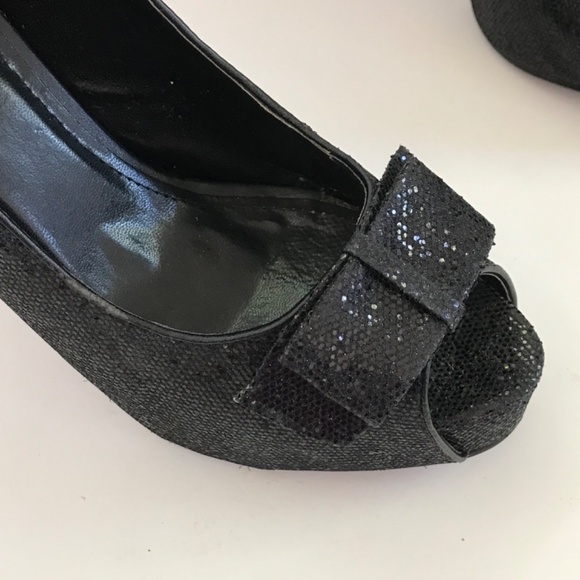 JUST FAB Stilettos Heels Peep Toe Black Pumps Shimmer Party Women’s Size 10 - Picture 5 of 16